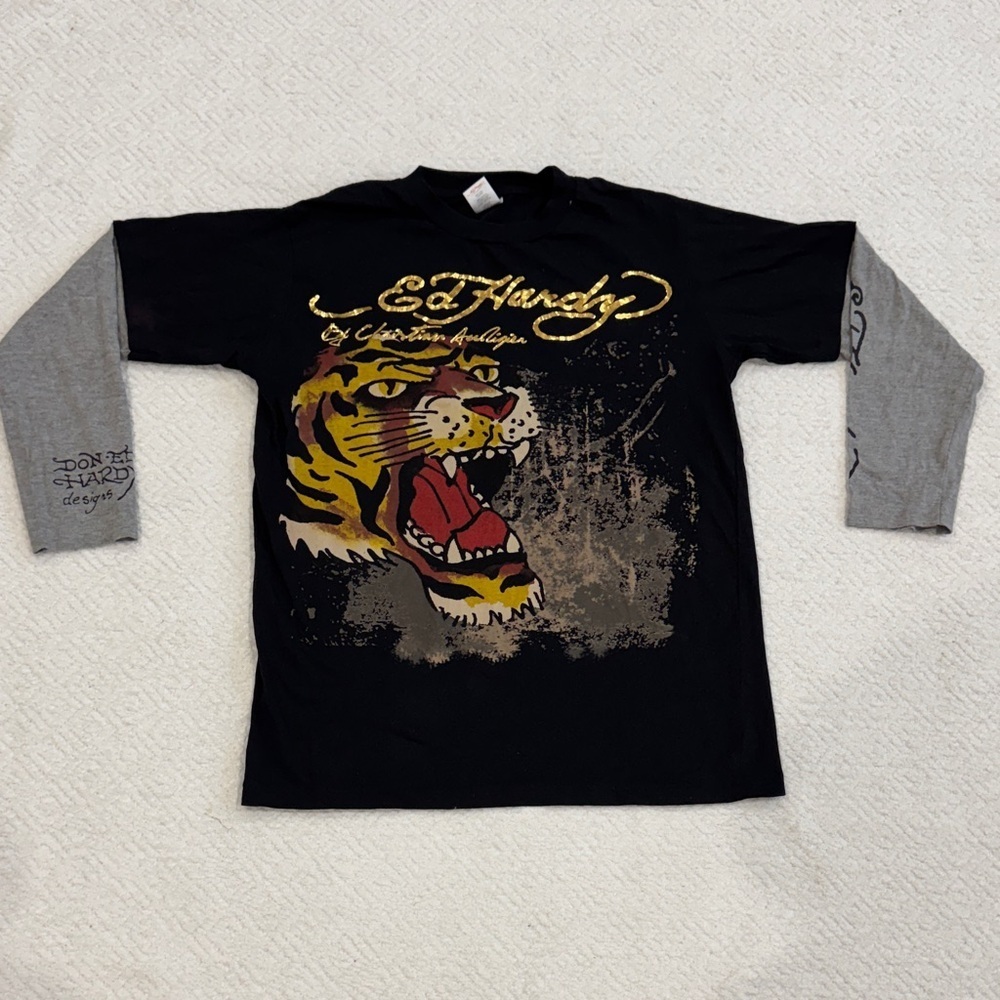 Authentic Ed Hardy by Christian Audigier Y2K Long Sleeve Kids Tee Sx XL